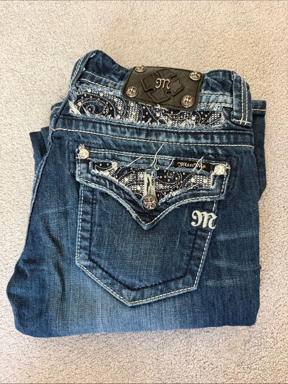 Miss Me Blue Boot Cut Jeans with Embellished Pockets 28